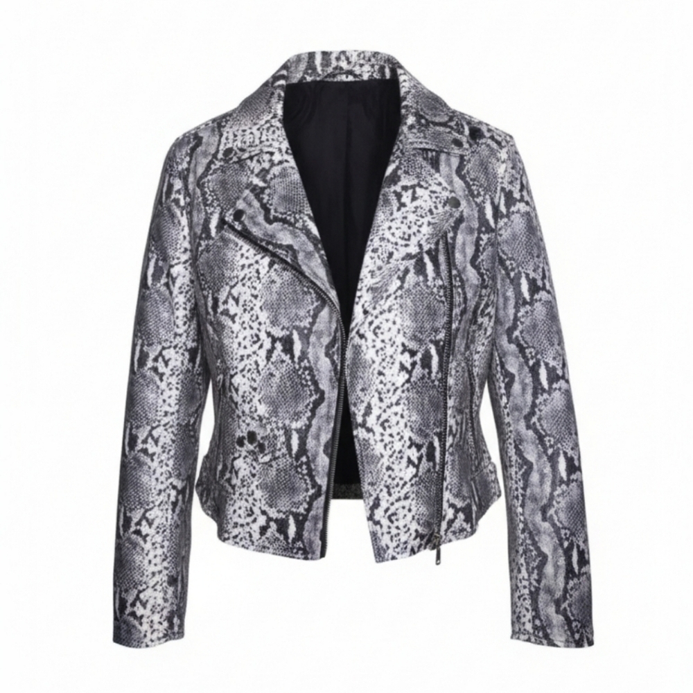 Philosophy Faux Leather Snakeskin Moto Jacket Cropped Edgy Layers Womens Medium - Picture 4 of 8